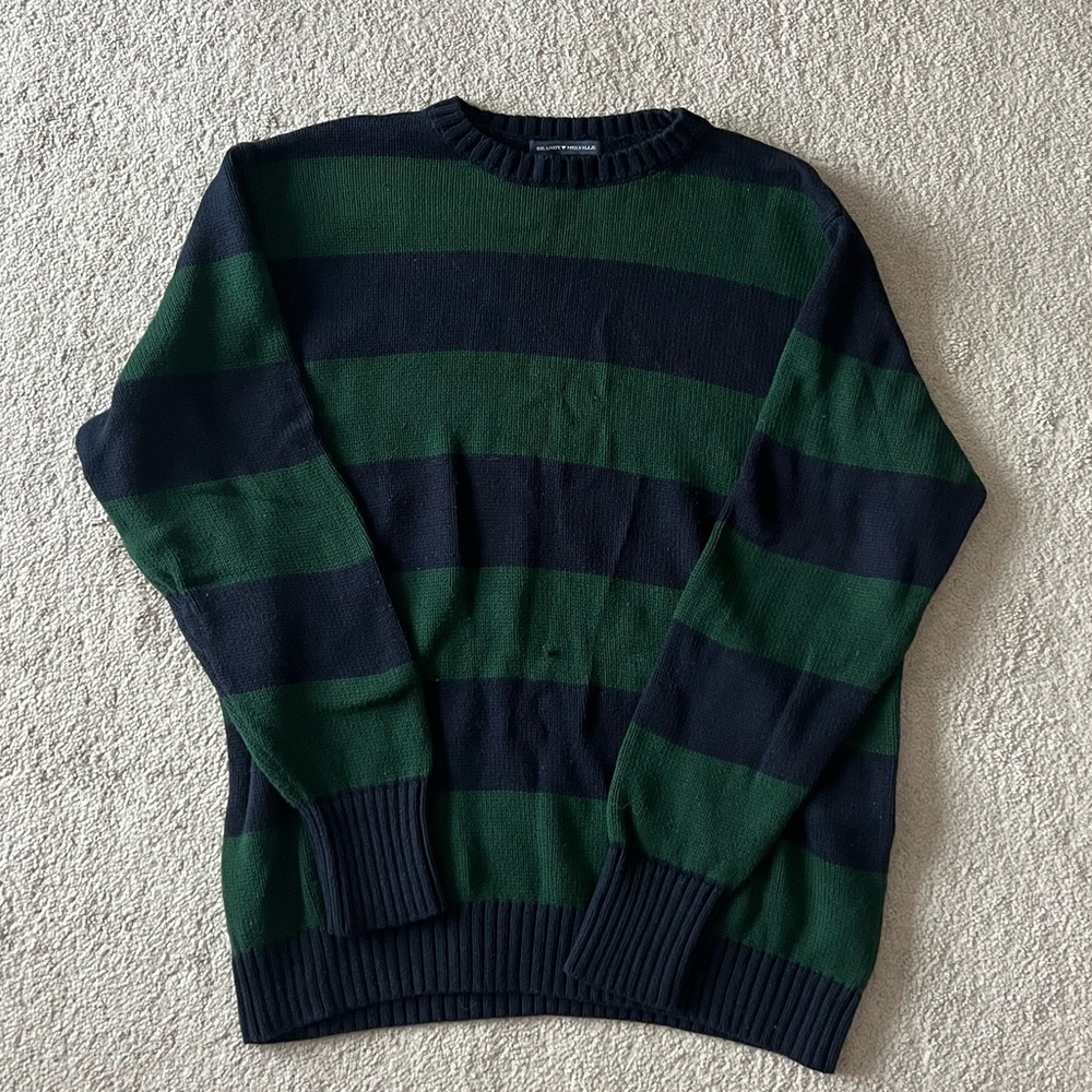Brandy Melville green and navy brianna striped sweater